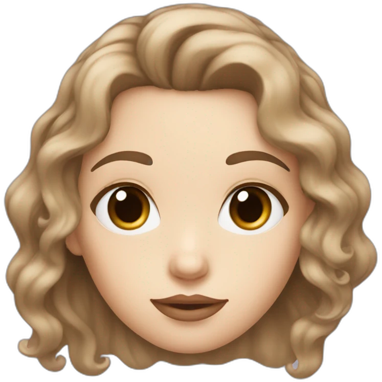 a white girl with short wavy brown hair, small lips, and downturned blue eyes emoji