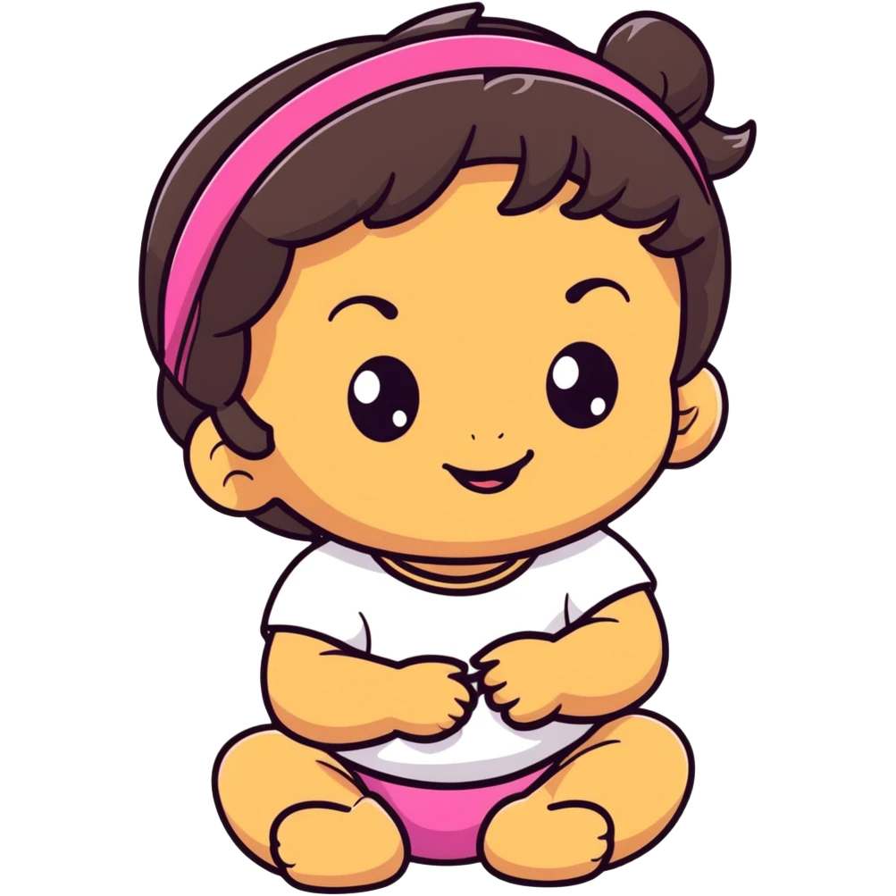 close-up of smiling toddler face only with big eyes, medium skin tone, dark wavy hair, and a hair band, no body emoji