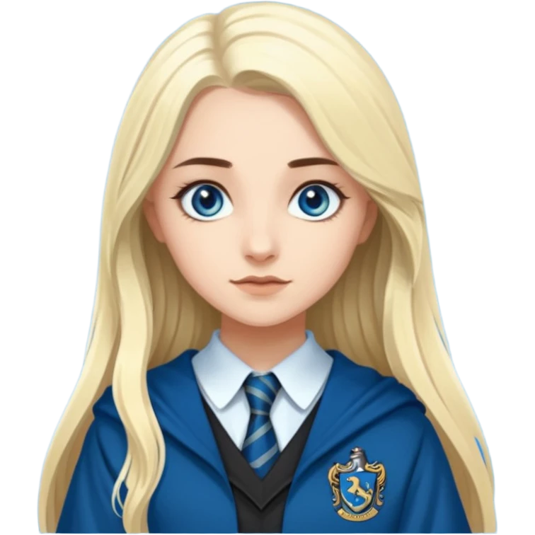 a pretty ravenclaw girl with long dark brown hair and blue eyes standing with a hot Slytherin girl with long blonde hair, blue eyes emoji