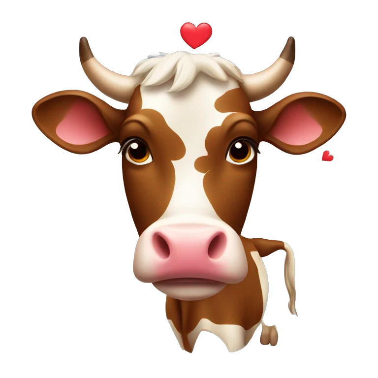 brown spotted cow with hearts emoji
