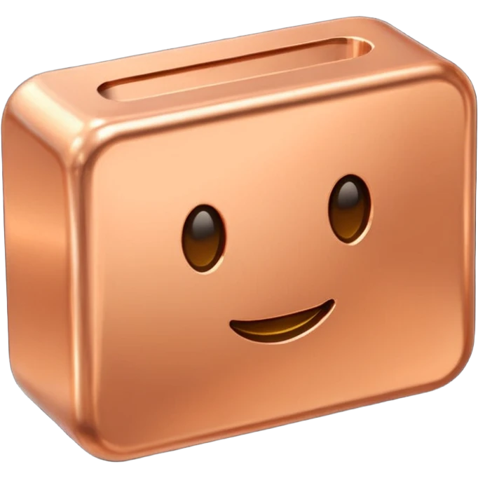 Create an Android-style cartoon emoji of a copper ingot. Make it simple, flat, and stylized with solid copper colors, no shine, no reflections, no gradients, and no faces or expressions. Keep the shapes clean, rounded, and consistent with modern Android emoji aesthetics.


 emoji