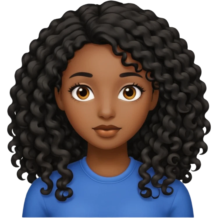 black girl with long curly black hair side part emoji