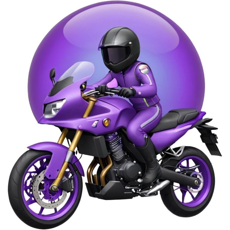 Créer un emoji copiable sur mon système iOS avec une moto mt07 noir mate / violet plus foncé que tu as et iridescent. le style de la mt07 doit être en sport. Avec pilote dessus visière violet bulle de la moto violet aussi. emoji