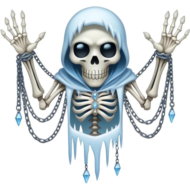 A wraith wrapped in tattered ice, with frozen chains dangling from its skeletal hands, frostbite specter emoji