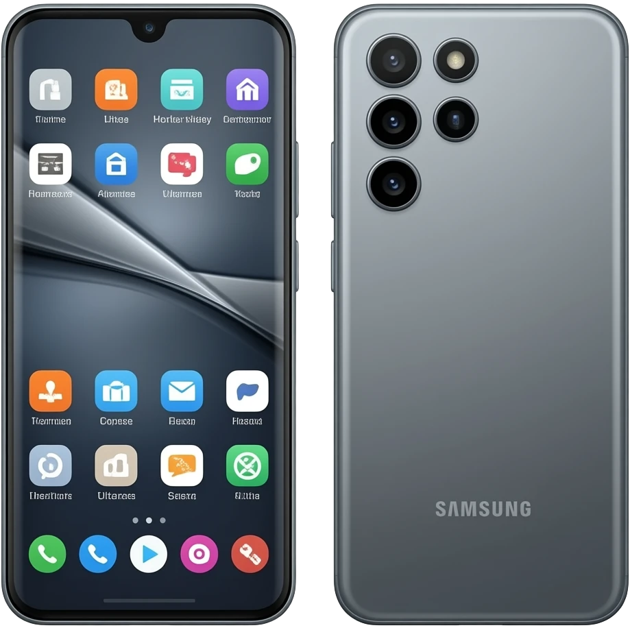 Самсунг Galaxy S26 Ultra - вид только спереди экран  с рабочим столом сзади телефона ничего emoji