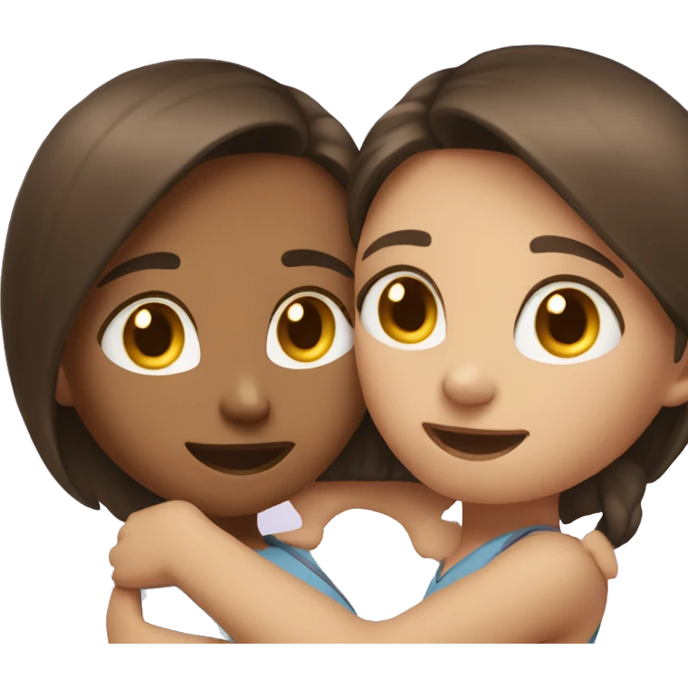Two brunette girls hugging each other.  emoji