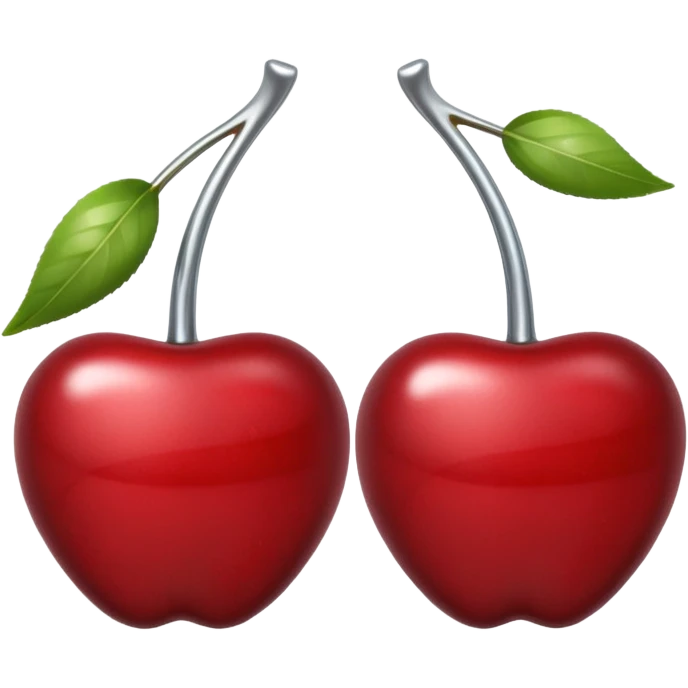 A pair of cherries emoji made of polished silver chrome, smooth rounded shapes, glossy metallic finish, soft highlights and reflections, cute proportions, iOS emoji style, centered, clean white background, no text emoji