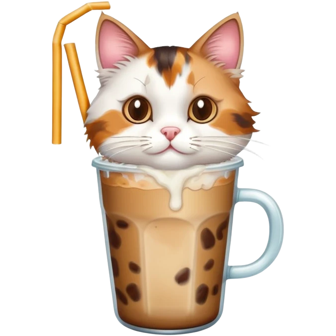 A cat drinking iced coffee emoji