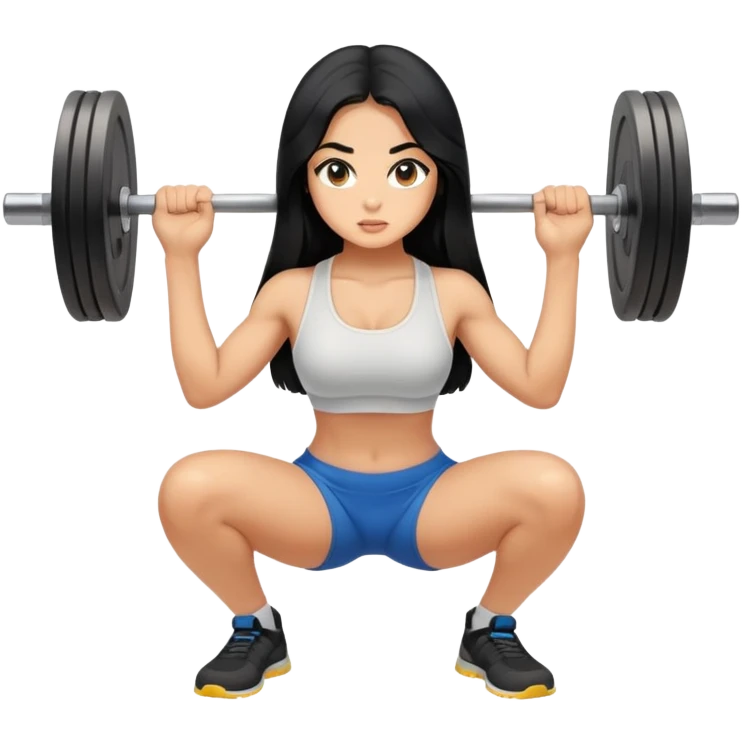 Larina girl with long black hair squatting weight emoji