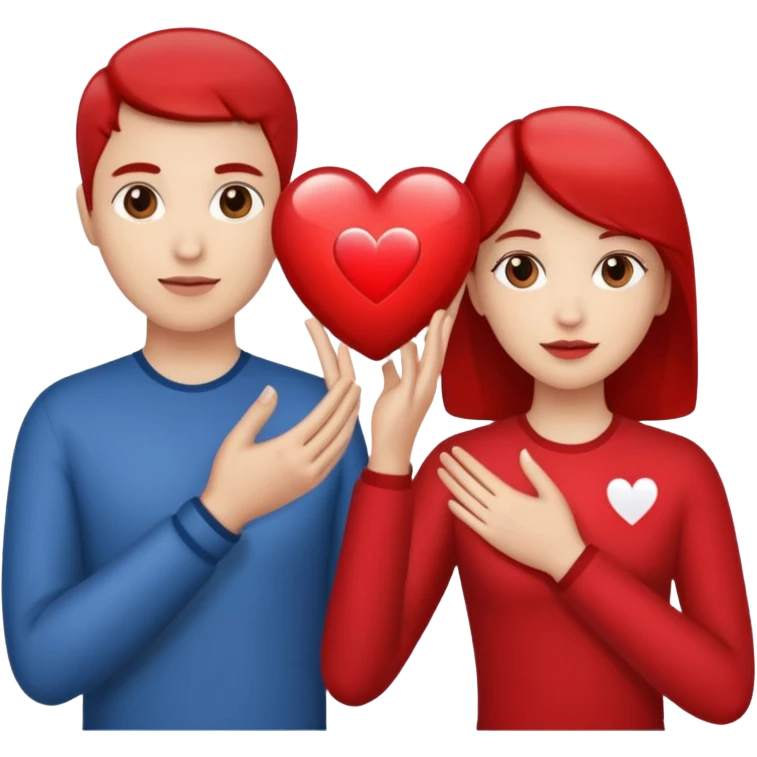 Two people holding half a heart up emoji
