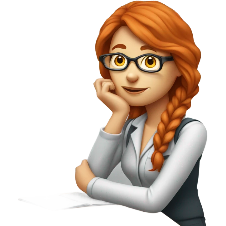 red hair woman nutritionist wearing glasses with hand on chin having an idea emoji