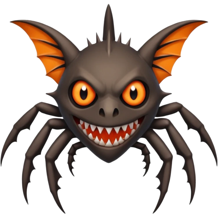 A bat with acid all in his body and his eyes  replaced with shark teeth and his hand in his back ( four hand) and his spines will be very spiky  and his leg will like a spider and last his eyes or 4 eyes will be in his hands and the colour of the eyes will orange and black emoji