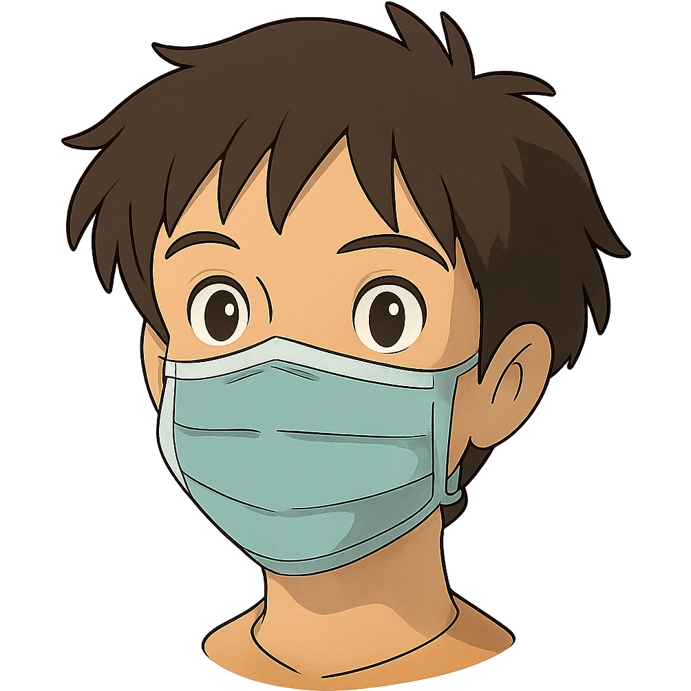 ghibli style face with medical mask emoji