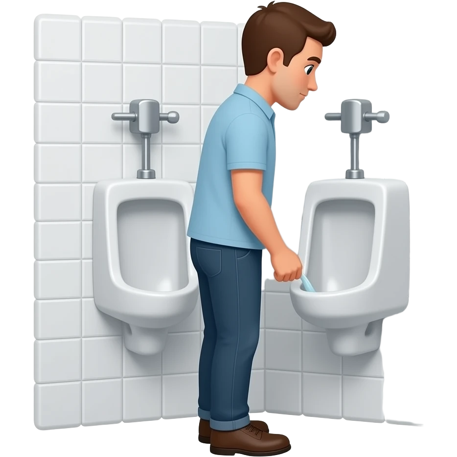 Erstelle ein Bild von einem urinal in einem öffentlichen WC, einem Mann der vor einer urinal steht und uriniert emoji