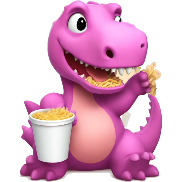 Pink dinosaur holding a cup of noodles  emoji