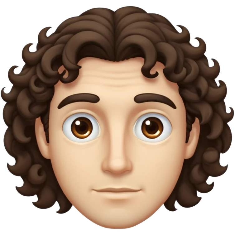 Guy with mid long curly hair, large eyebrows and brown eyes emoji