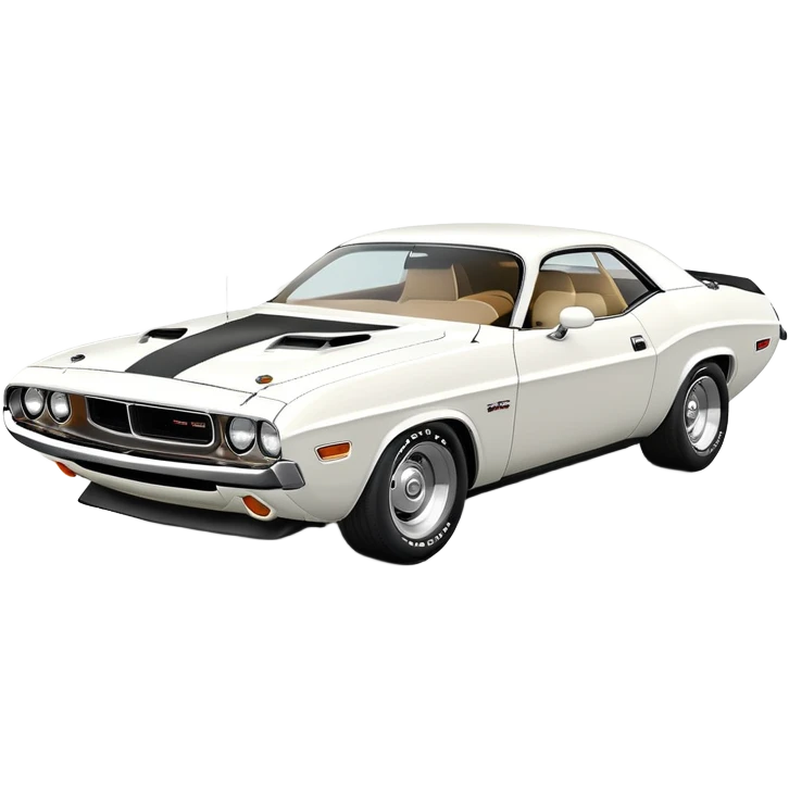 All-white 1971 Dodge Challenger, three-quarter view at 30-degree angle, showing partial front and side, minimalist iOS emoji style, no stripes or decorations, pure white emoji