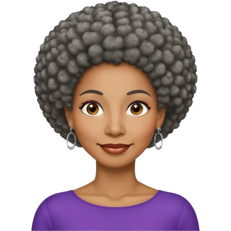 50 y.o. black woman, subtle smile, afro hair with grey strands emoji