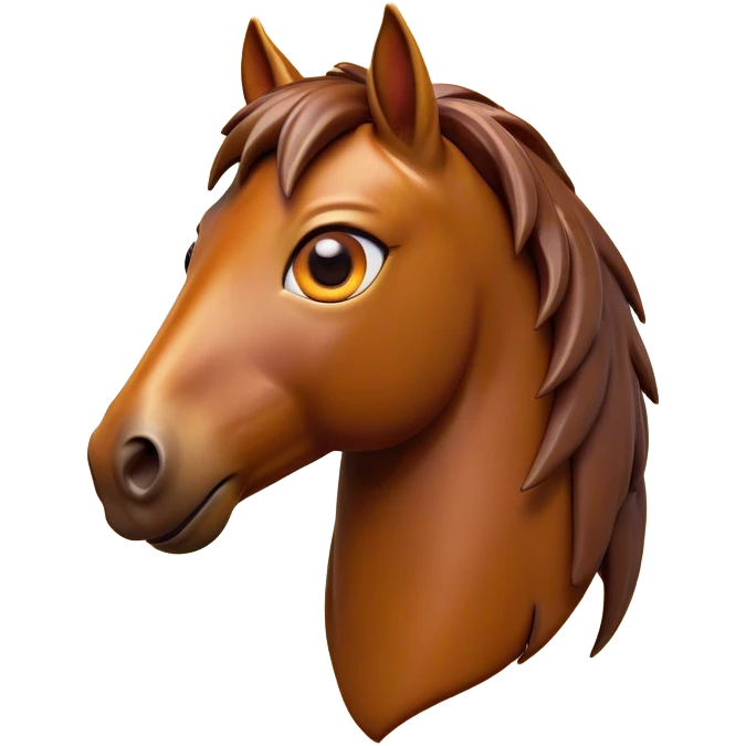 Cinematic Comical Bay Horse Portrait Emoji, Head tilted dramatically with an exaggeratedly amused expression, featuring a striking bay fur with a glossy finish and bold accents, wide, expressive amber eyes filled with playful disbelief, Simplified yet hilariously expressive features, highly detailed, glowing with a slightly sassy glow, high shine, dramatic yet playful, stylized with an air of cheeky mischief, bright and endearing, soft glowing outline, capturing the essence of a spirited and over-the-top horse, so meme-worthy it feels like it could side-eye its way into internet fame instantly! emoji