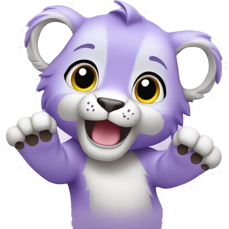 purple cute lion cub waving emoji