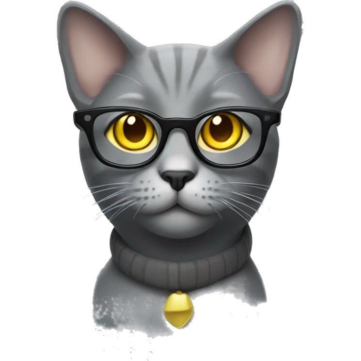 grey cat with yellow eyes and glasses emoji