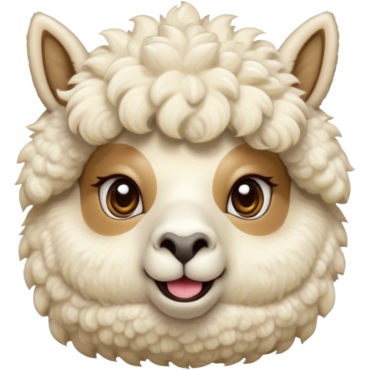 Cinematic Comical Cream Alpaca Portrait Emoji, Head tilted dramatically with an exaggeratedly amused expression, featuring a striking, fluffy cream fleece with playful texture, wide, expressive gentle eyes filled with playful disbelief, Simplified yet hilariously expressive features, highly detailed, glowing with a slightly sassy glow, high shine, dramatic yet playful, stylized with an air of cheeky mischief, bright and endearing, soft glowing outline, capturing the essence of a spirited and over-the-top alpaca, so meme-worthy it feels like it could side-eye its way into internet fame instantly! emoji