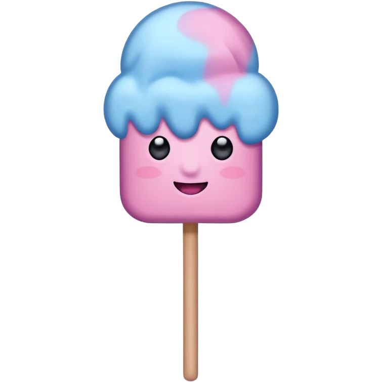 Cubed cotton candy, in the color order of, blue, pink, and purple on a stick. emoji