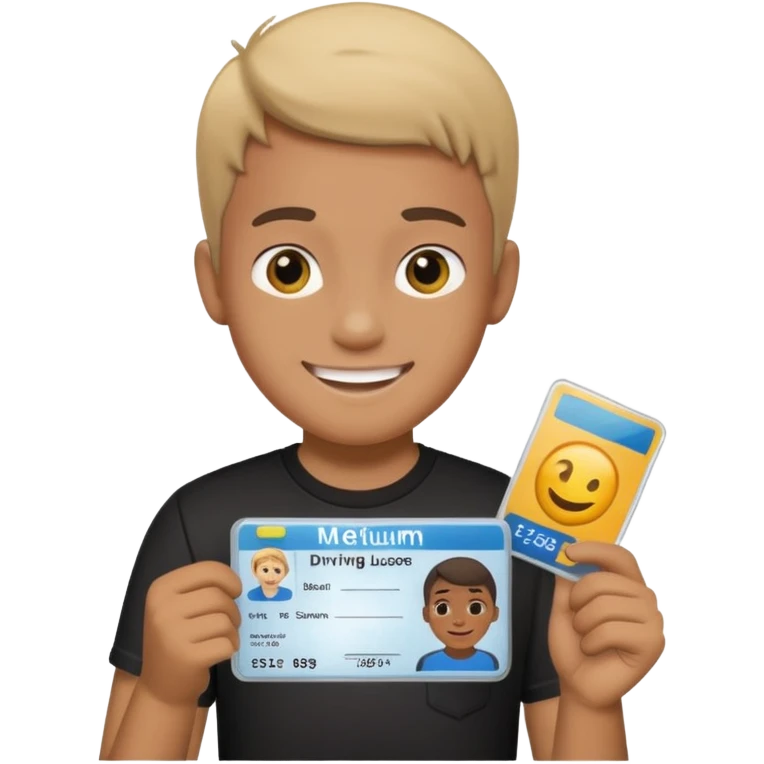 driving license of ipretty bratz emoji of a boy with a black tee emoji