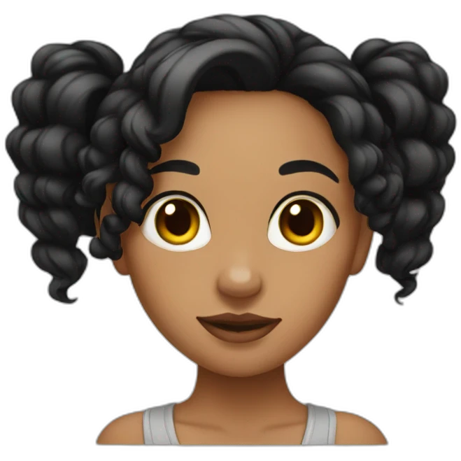 young woman black hairs, ears piercing emoji