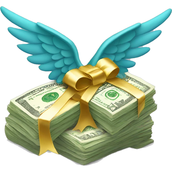 a bundle of money with gold wings emoji