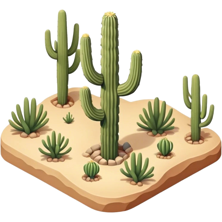 Isometric saguaro cactus on desert terrain emoji
