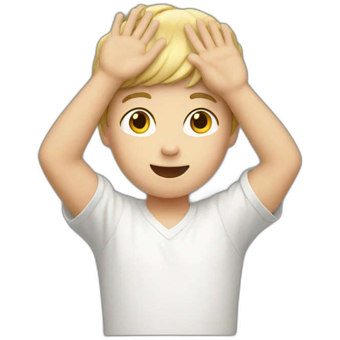 young boy raising his arms, white skin emoji
