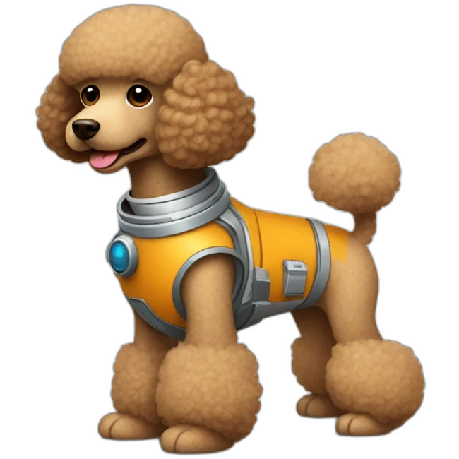 Light brown poodle seated with an spaceman suit and helmet emoji