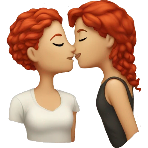 Lesbians kissing one with red hair emoji