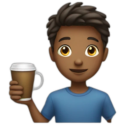 confident boy with cup emoji