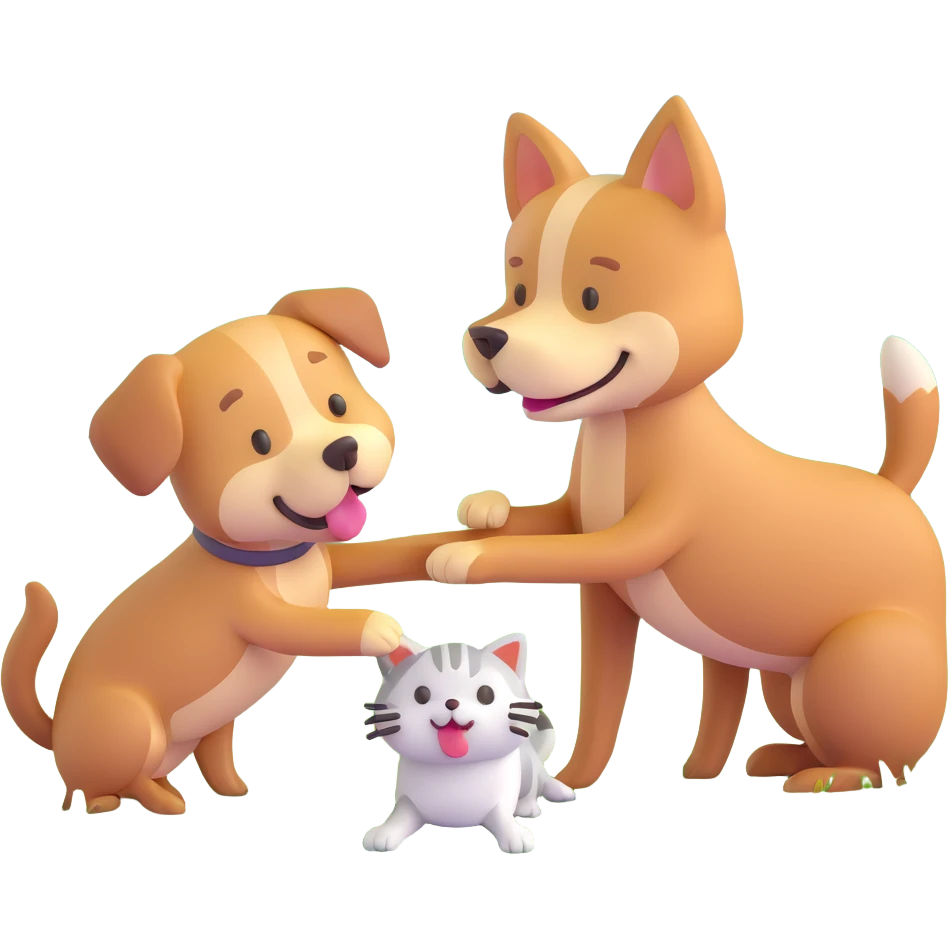 dog and cat playing in a grassy meadow emoji