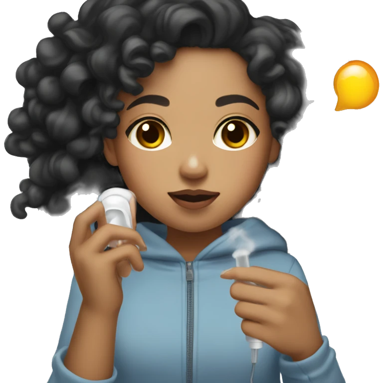 Lightskin girl with black curly hair Face plaming with Asthma pump in hand emoji