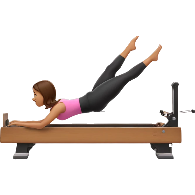 Latina girl with brown hair doing Pilates on reformer with pink tiara make her body is smaller emoji