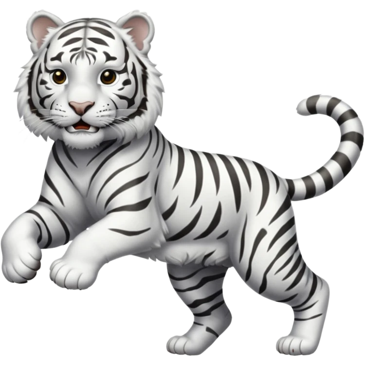 A white tiger pouncing at the screen with silver accsents  emoji
