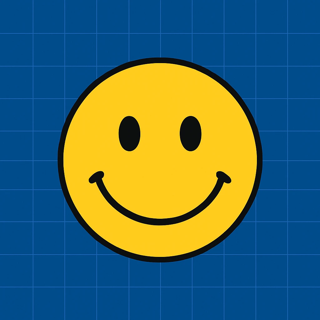 Frame 8: Background is almost fully blue, grid lines nearly complete, smiley face unchanged emoji