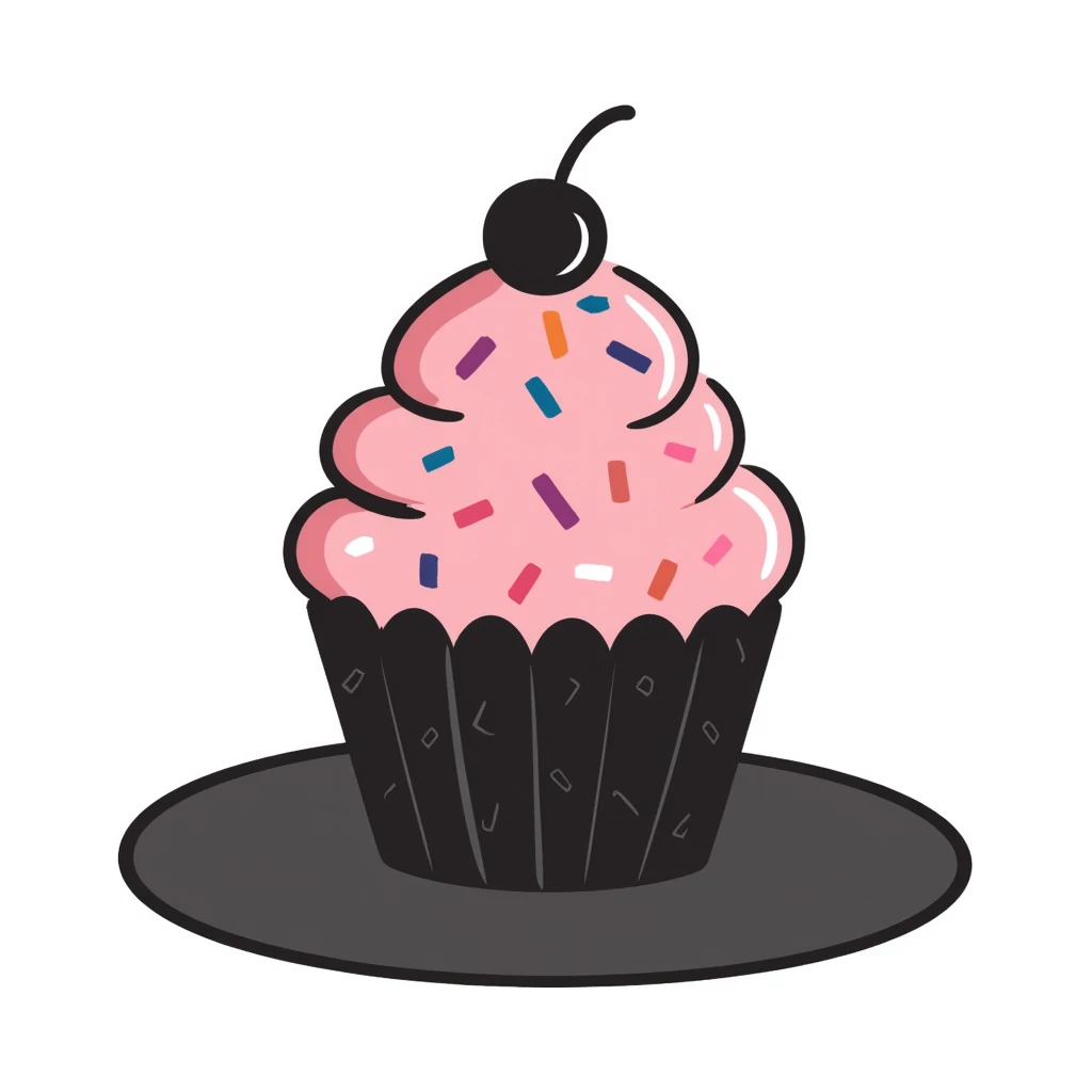 cute cupcake with pink frosting and colorful sprinkles emoji