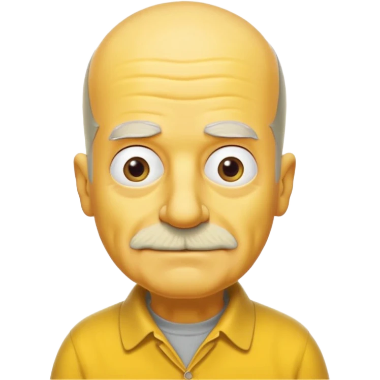 A 3D cartoon close-up portrait of an elderly yellow character styled like Grandpa Simpson, bald head with few tufts of hair, expressive wrinkles, yellow skin and shirt, Memoji-style lighting, matching Simpsons family design. emoji