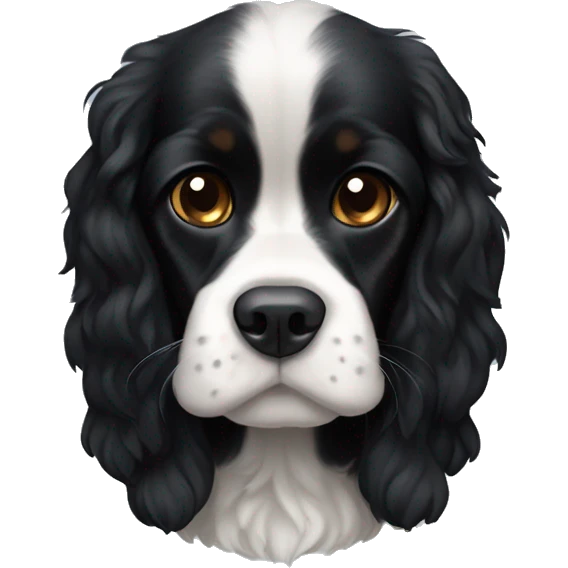 completely black small king spaniel with black fur on his whole face and white fur on chest emoji