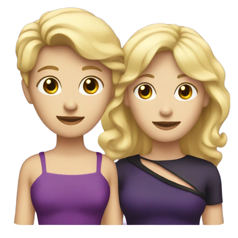 Blond hair and black hair with purple dress emoji