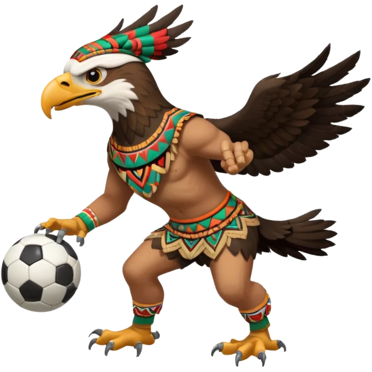 aguila mexicana con vestimenta azteca que juega futbol emoji