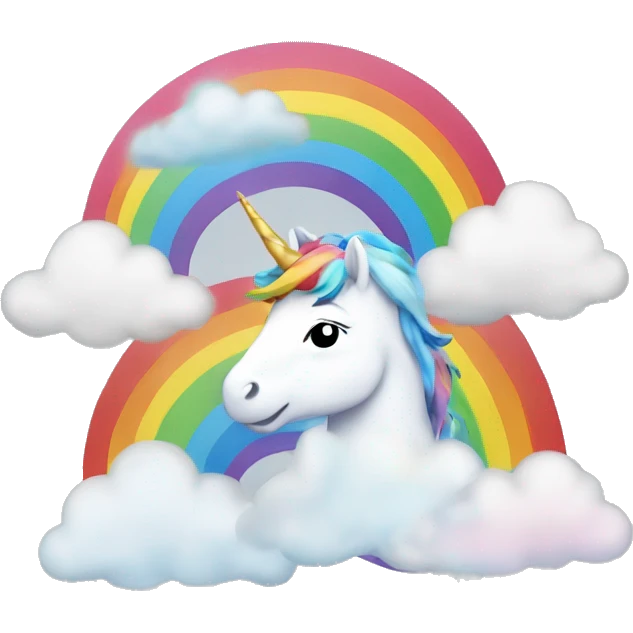 A cloud, rainbow, and unicorn above the head. emoji