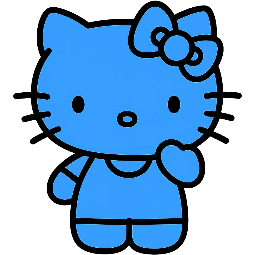Hello Kitty character, blue color, smiling expression, simple and iconic style emoji
