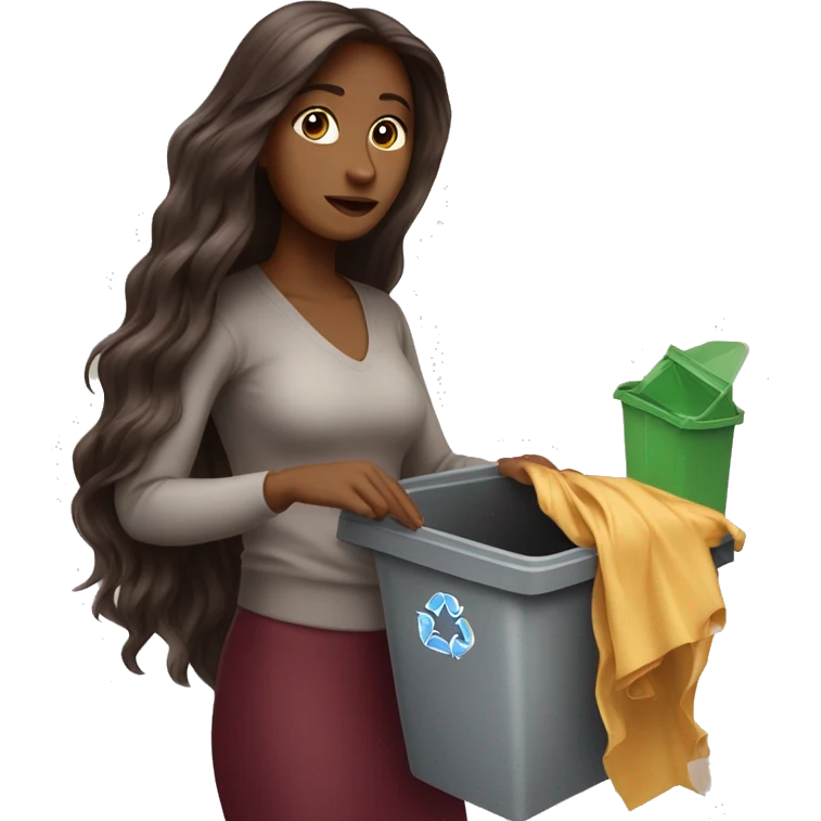 Beautiful burgundy long haired woman taking out the trash emoji