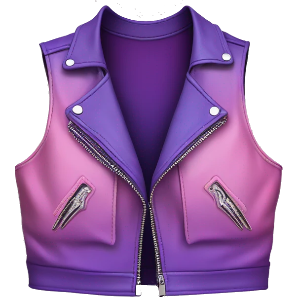 Realistic isolated pastel pink ,royal purple,magenta and pastel purple ombre crop top zippered leather vest. emoji