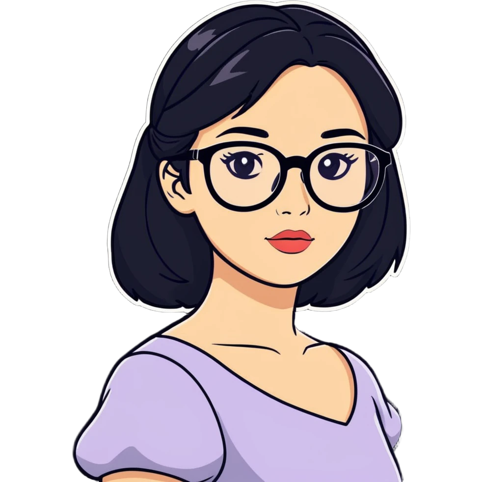 white baddie pretty girl with black hair and glasses, prettier, more like a Disney princess emoji